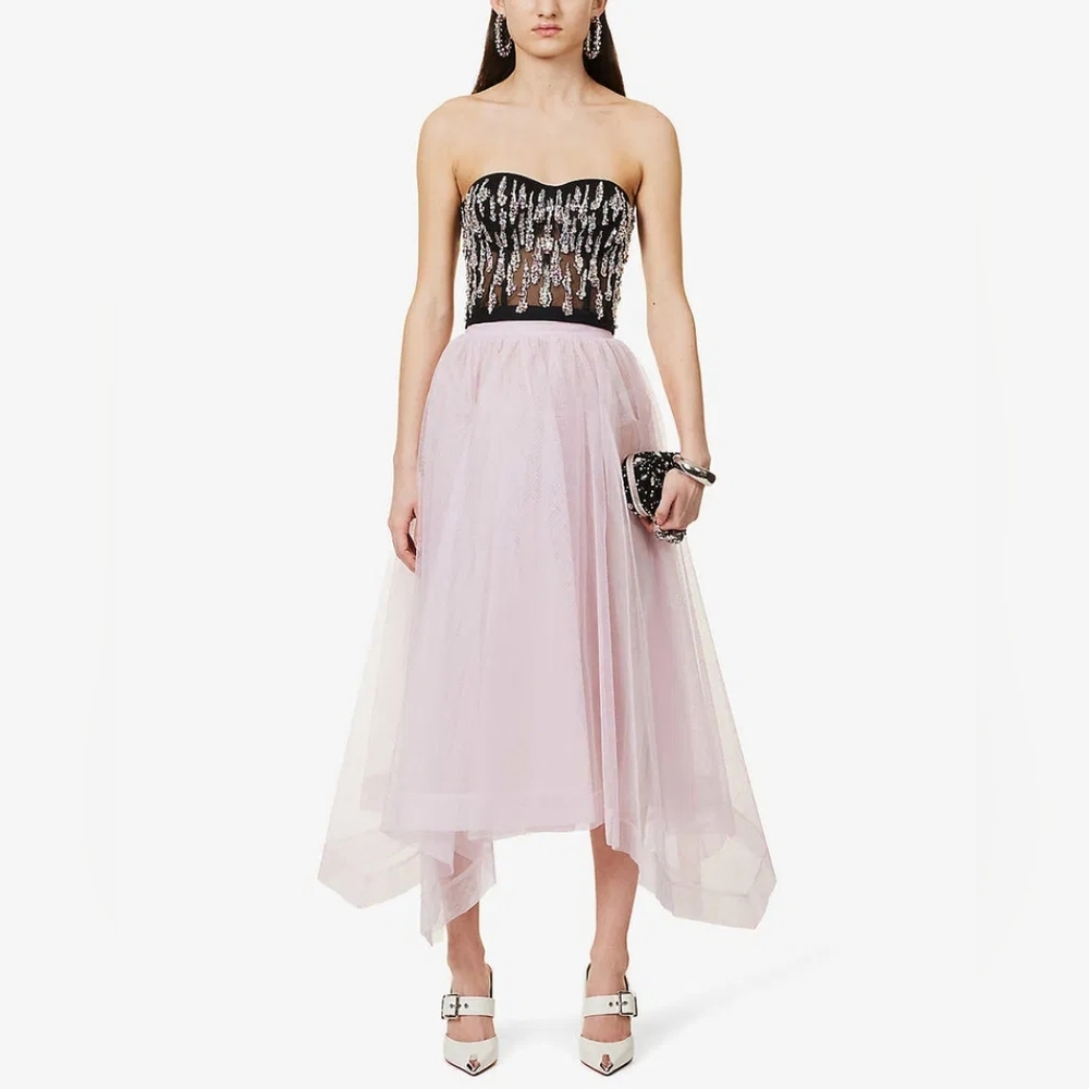 Alexander McQueen 42 M L Crystal Corset Bra Black Lace Pink Swarovski $7000 Gala